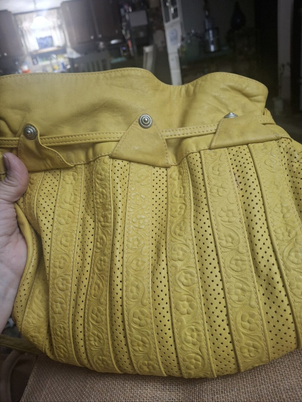 FROST BROS. Yellow Perforated Leather Shoulder Bag